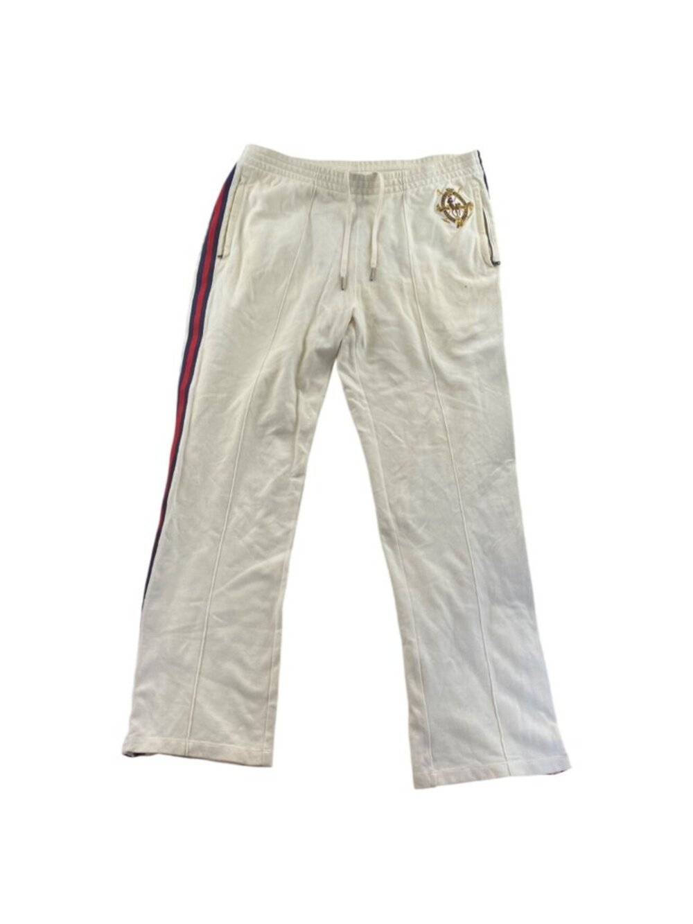 Polo Ralph Lauren Mens Sweatpants Large Ivory Ankle Zip Cotton Straight Pull On